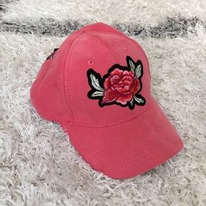 Pink velvet baseball hat with embroidered rose